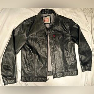 Levis Mens Vegan Leather Jacket Coat Black Bomber Trucker Biker Large
